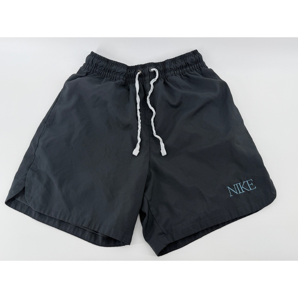 Nike Mens Swim Trunks Shorts Black Blue‎ Embroidered Logo Mesh Lined Small